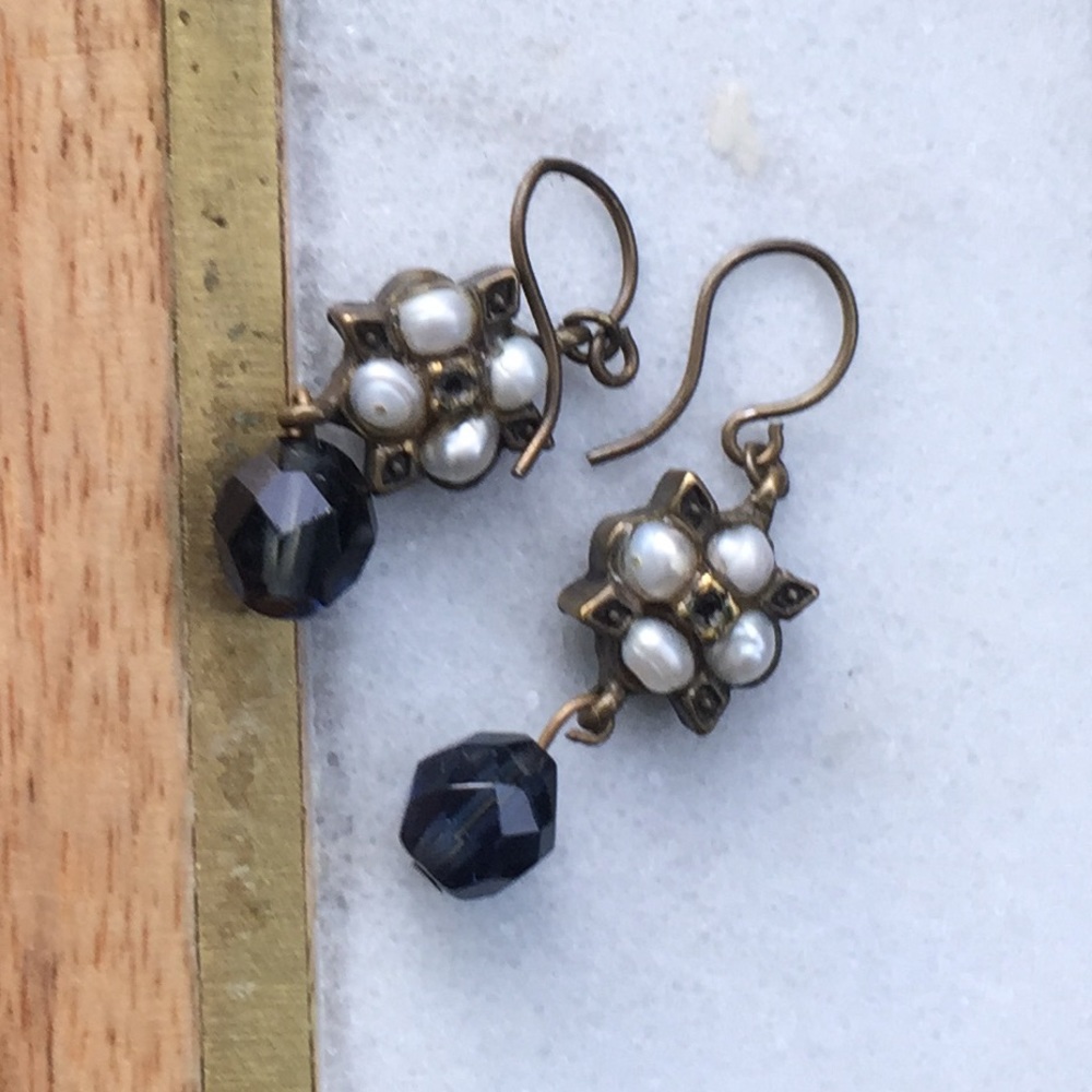 YOSCA Earrings Pearl Blue Bead Drop Dangle